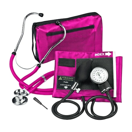 Veridian Healthcare ProKit Aneroid Sphygmomanometer With Sprague Scope, Adult, Magenta 02-12608
